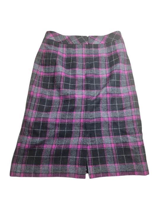 Chadwicks 8 Tall Black Gray Pink Plaid Wool A Line Skirt - Picture 3 of 9